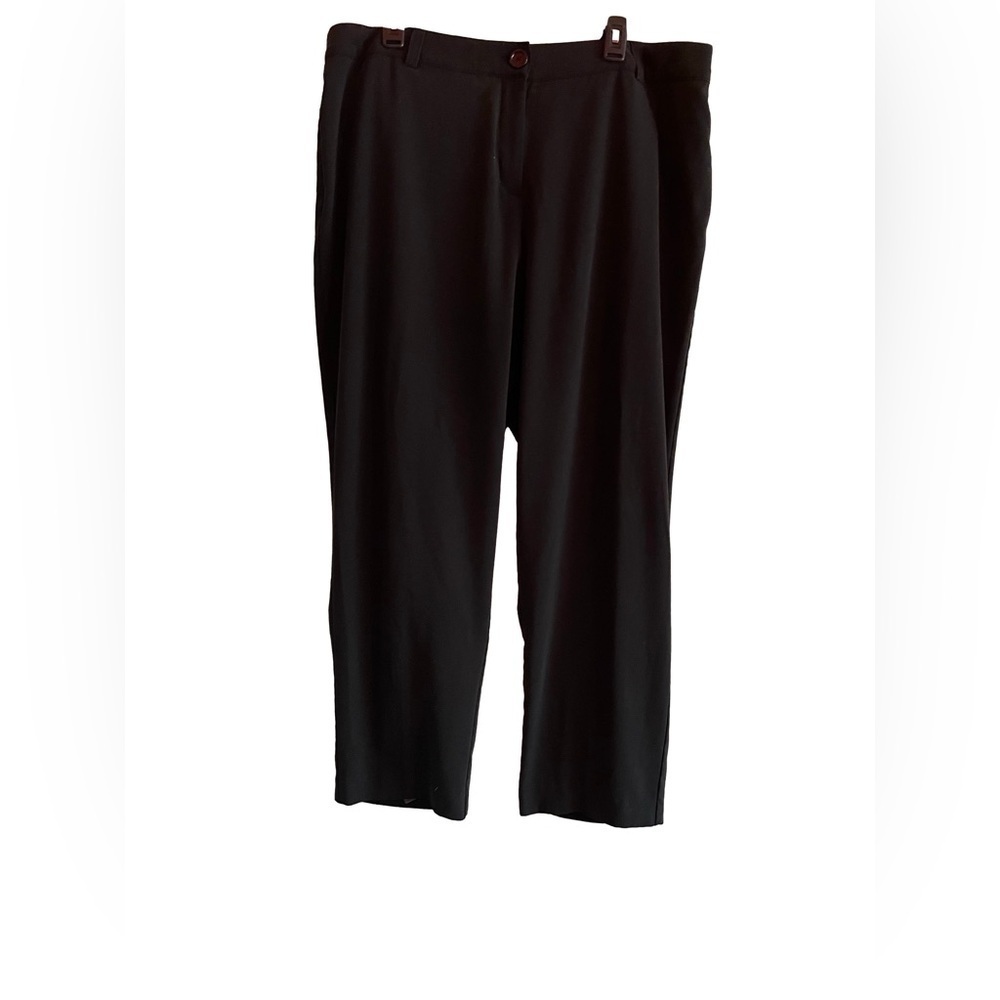 Dressbarn Flat Front Black Dress Trousers w Back Slit Pockets & Belt Loops 18W